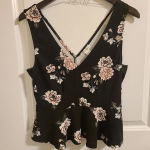 Streetwear Society Black Floral Peplum top